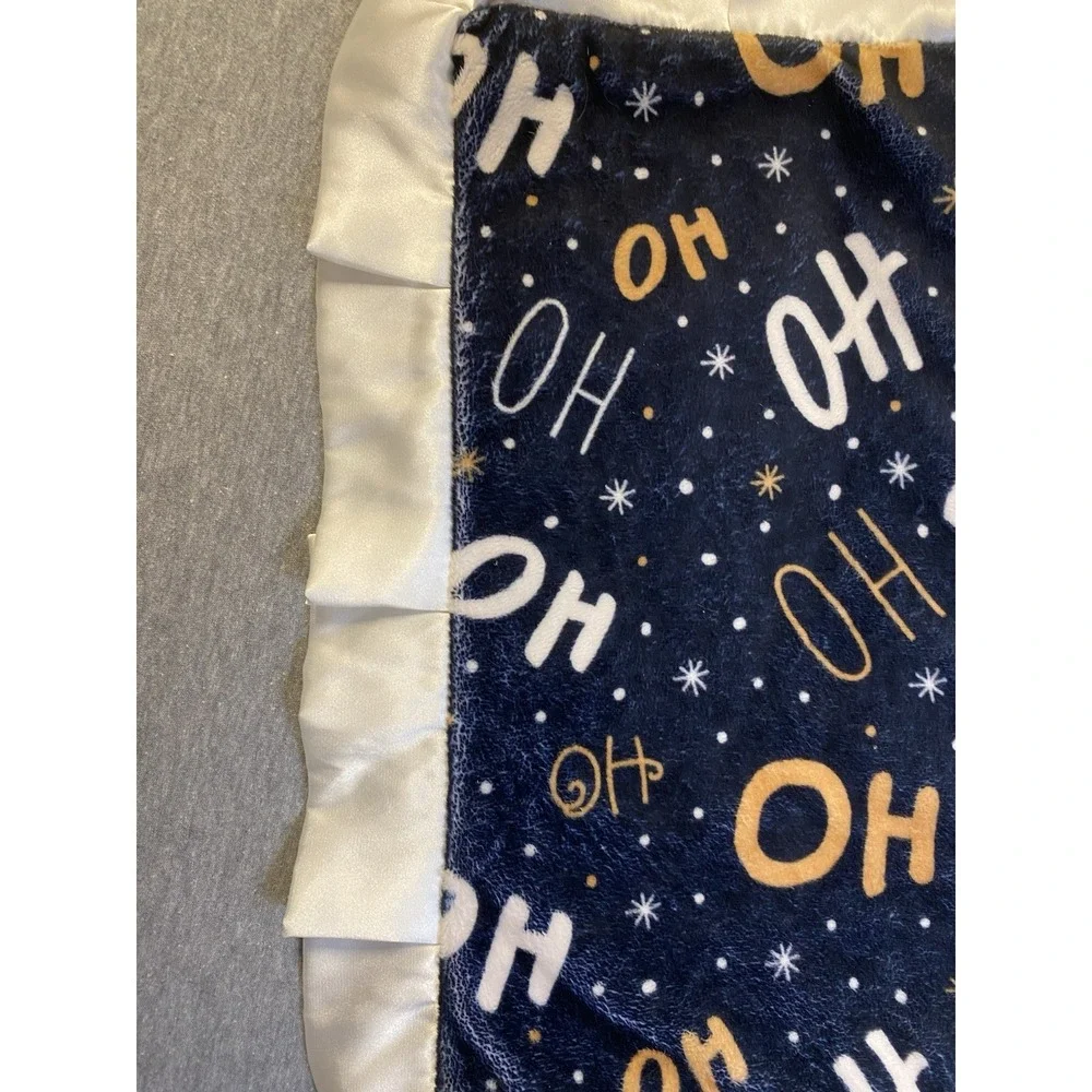 Minky Couture Mini Baby Blanket Dark Blue Christmas Ho Ho & Snowflakes
